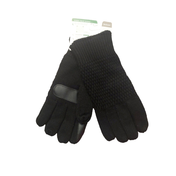 Isotoner Signature Black Textured Knit Water-Repellent Gloves Sz One Size - Picture 2 of 10